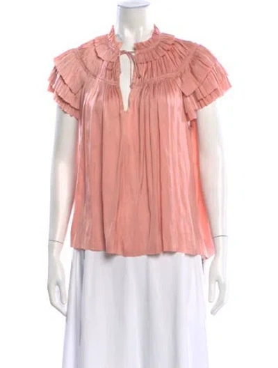 Pre-owned Ulla Johnson Tie Neck Short Sleeve Blouse In Pink