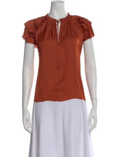 Pre-owned Ulla Johnson Tie Neck Short Sleeve Blouse In Pink