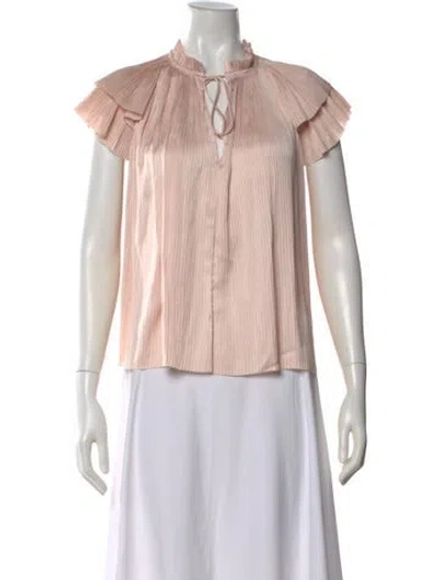 Pre-owned Ulla Johnson Tie Neck Short Sleeve Blouse In Pink