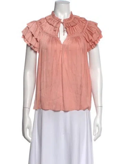 Pre-owned Ulla Johnson Tie Neck Short Sleeve Blouse In Pink