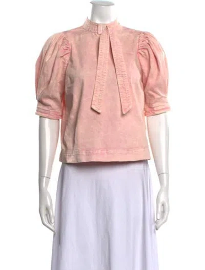 Pre-owned Ulla Johnson Tie Neck Short Sleeve Blouse In Pink