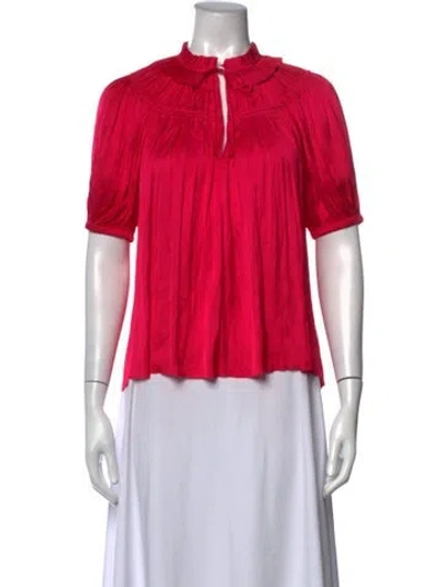 Pre-owned Ulla Johnson Tie Neck Short Sleeve Blouse In Pink
