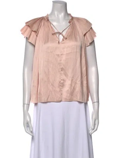 Pre-owned Ulla Johnson Tie Neck Short Sleeve Blouse In Pink