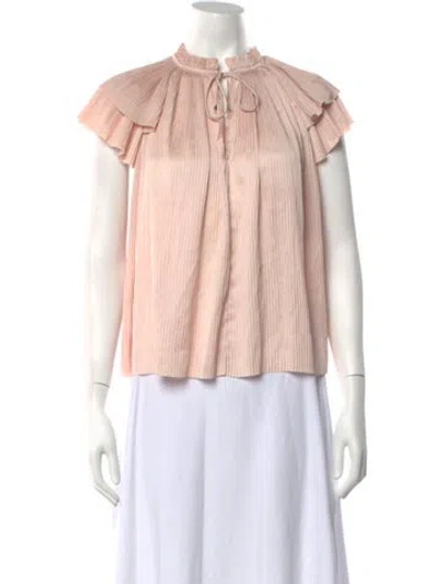 Pre-owned Ulla Johnson Tie Neck Short Sleeve Blouse In Pink