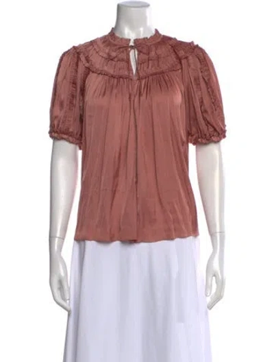 Pre-owned Ulla Johnson Tie Neck Short Sleeve Blouse In Pink