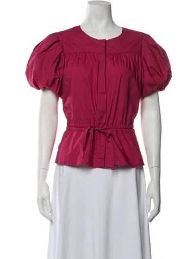 Pre-owned Ulla Johnson Tie Neck Short Sleeve Blouse In Pink
