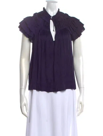 Pre-owned Ulla Johnson Tie Neck Short Sleeve Blouse In Purple