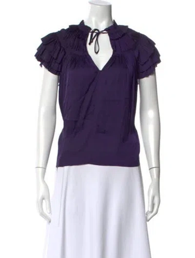 Pre-owned Ulla Johnson Tie Neck Short Sleeve Blouse In Purple