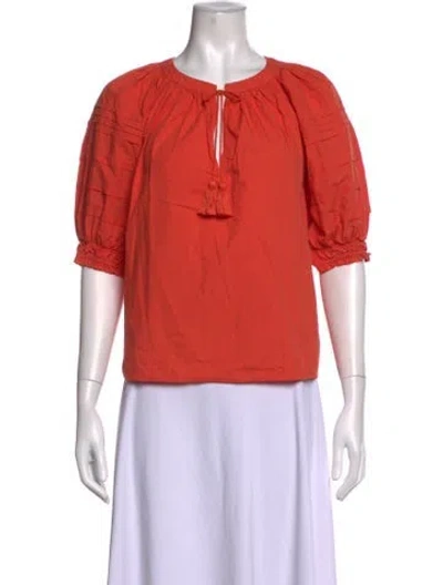 Pre-owned Ulla Johnson Tie Neck Short Sleeve Blouse In Red
