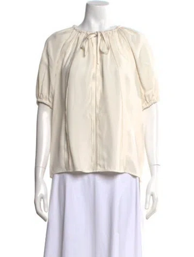 Pre-owned Ulla Johnson Tie Neck Short Sleeve Blouse W/ Tags In Neutral