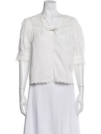 Pre-owned Ulla Johnson Tie Neck Short Sleeve Blouse W/ Tags In White