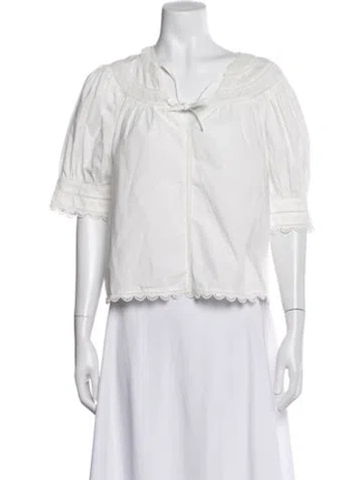 Pre-owned Ulla Johnson Tie Neck Short Sleeve Blouse W/ Tags In White