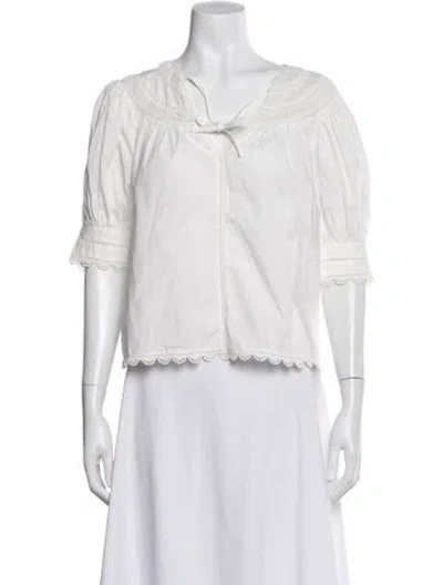Pre-owned Ulla Johnson Tie Neck Short Sleeve Blouse W/ Tags In White