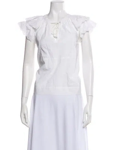 Pre-owned Ulla Johnson Tie Neck Short Sleeve Blouse In White