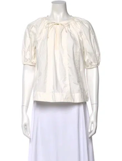 Pre-owned Ulla Johnson Tie Neck Short Sleeve Blouse In White