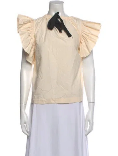 Pre-owned Ulla Johnson Tie Neck Short Sleeve Blouse In White