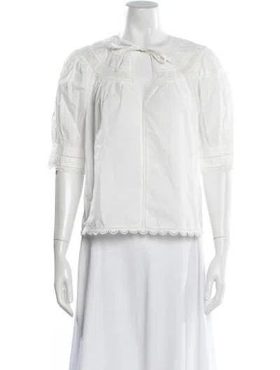 Pre-owned Ulla Johnson Tie Neck Short Sleeve Blouse In White