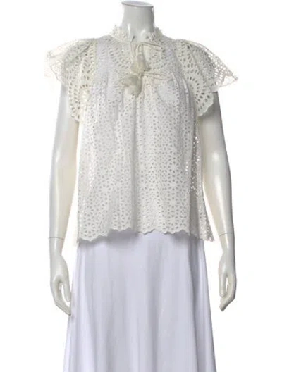 Pre-owned Ulla Johnson Tie Neck Short Sleeve Blouse In White