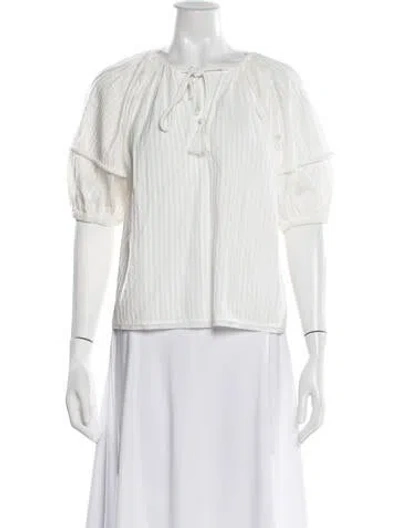 Pre-owned Ulla Johnson Tie Neck Short Sleeve Blouse In White