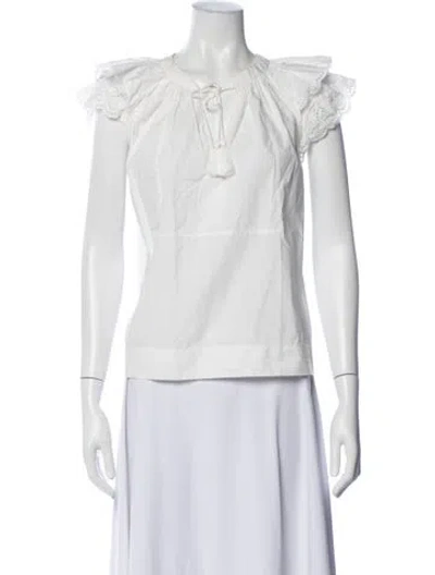 Pre-owned Ulla Johnson Tie Neck Short Sleeve Blouse In White