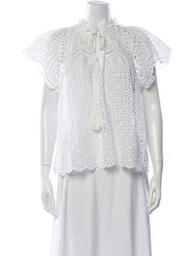 Pre-owned Ulla Johnson Tie Neck Short Sleeve Blouse In White