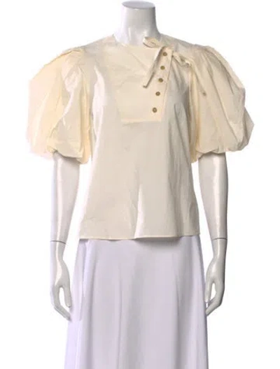 Pre-owned Ulla Johnson Tie Neck Short Sleeve Blouse In White