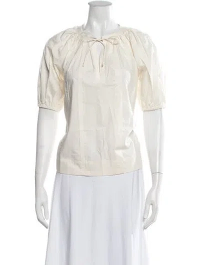 Pre-owned Ulla Johnson Tie Neck Short Sleeve Blouse In White