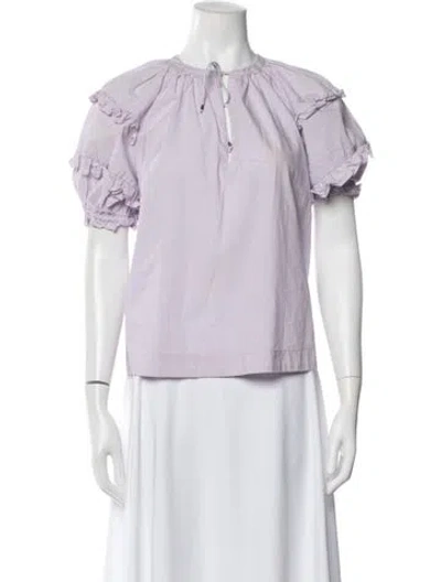 Pre-owned Ulla Johnson Tie Neck Short Sleeve Blouse In White
