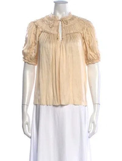 Pre-owned Ulla Johnson Tie Neck Short Sleeve Blouse In White