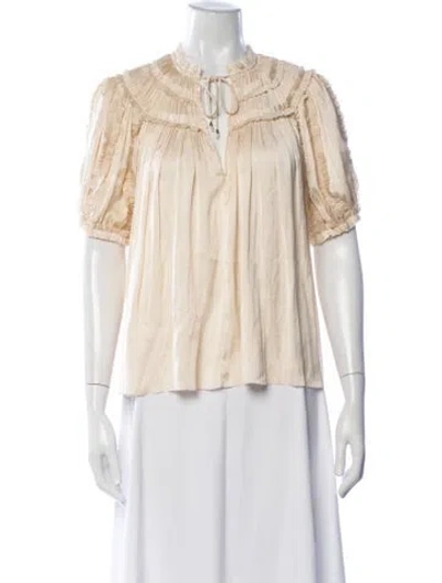 Pre-owned Ulla Johnson Tie Neck Short Sleeve Blouse In White