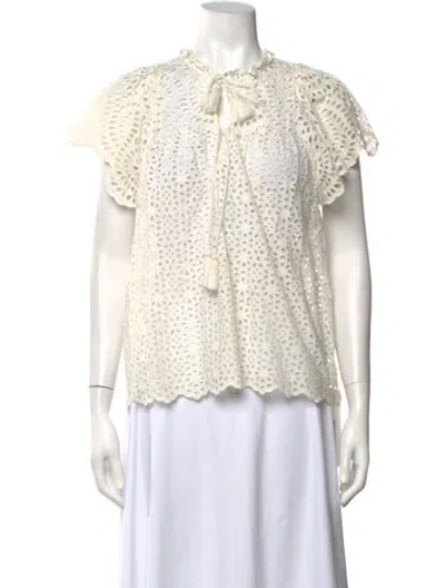 Pre-owned Ulla Johnson Tie Neck Short Sleeve Blouse In White