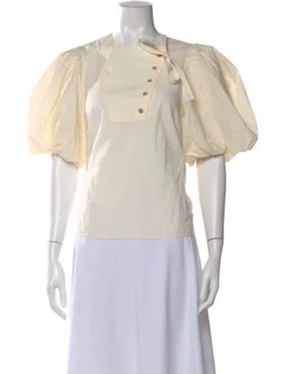 Pre-owned Ulla Johnson Tie Neck Short Sleeve Blouse In Yellow