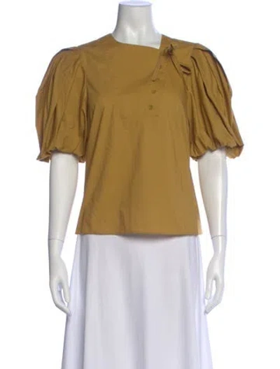 Pre-owned Ulla Johnson Tie Neck Short Sleeve Top In Gold