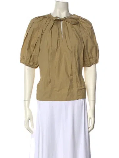 Pre-owned Ulla Johnson Tie Neck Short Sleeve Top In Neutral