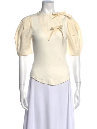 Pre-owned Ulla Johnson Tie Neck Short Sleeve Top In Neutral