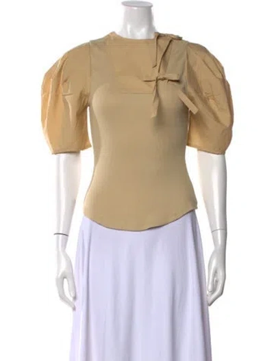 Pre-owned Ulla Johnson Tie Neck Short Sleeve Top In Neutral