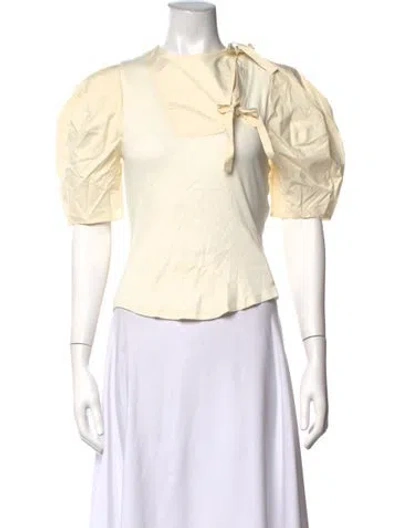 Pre-owned Ulla Johnson Tie Neck Short Sleeve Top In Neutrals