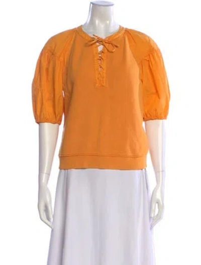 Pre-owned Ulla Johnson Tie Neck Short Sleeve Top In Orange
