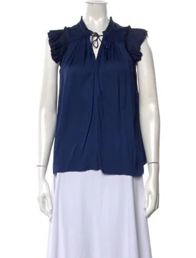 Pre-owned Ulla Johnson Tie Neck Sleeveless Blouse In Blue