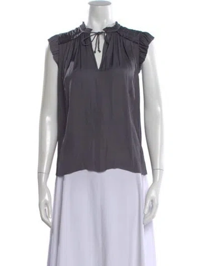 Pre-owned Ulla Johnson Tie Neck Sleeveless Blouse In Gray