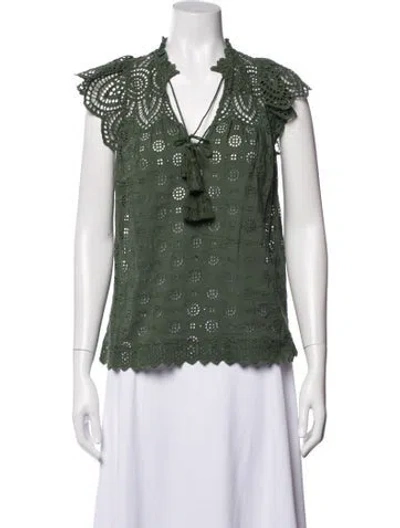 Pre-owned Ulla Johnson Tie Neck Sleeveless Blouse In Green