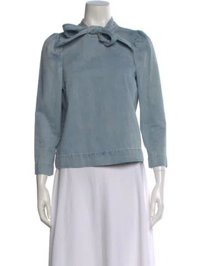 Pre-owned Ulla Johnson Tie Neck Three-quarter Sleeve Blouse In Blue
