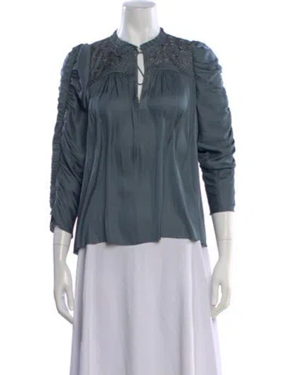 Pre-owned Ulla Johnson Tie Neck Three-quarter Sleeve Blouse In Blue