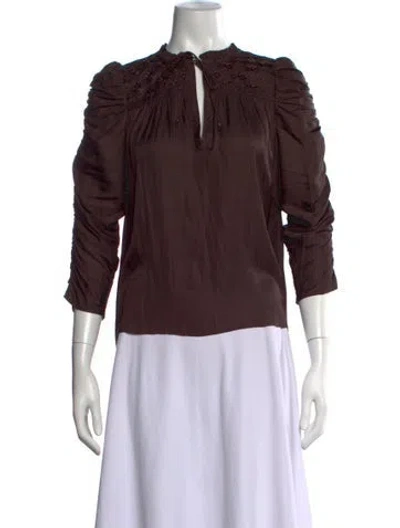Pre-owned Ulla Johnson Tie Neck Three-quarter Sleeve Blouse In Brown