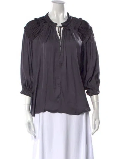 Pre-owned Ulla Johnson Tie Neck Three-quarter Sleeve Blouse In Grey