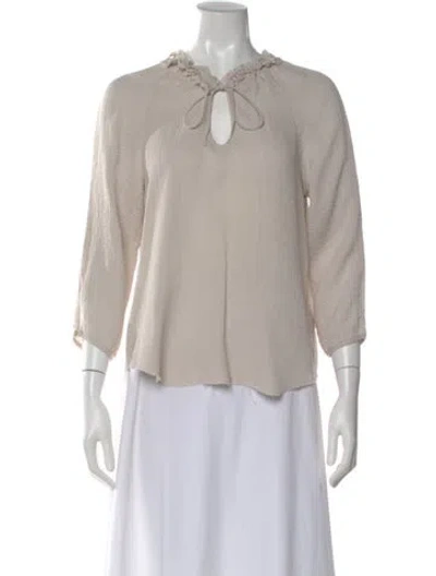 Pre-owned Ulla Johnson Tie Neck Three-quarter Sleeve Blouse In Neutral