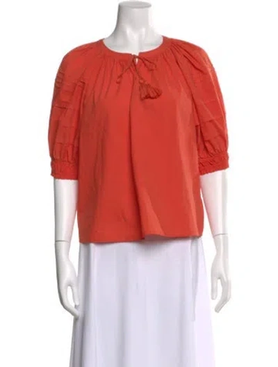 Pre-owned Ulla Johnson Tie Neck Three-quarter Sleeve Blouse In Orange