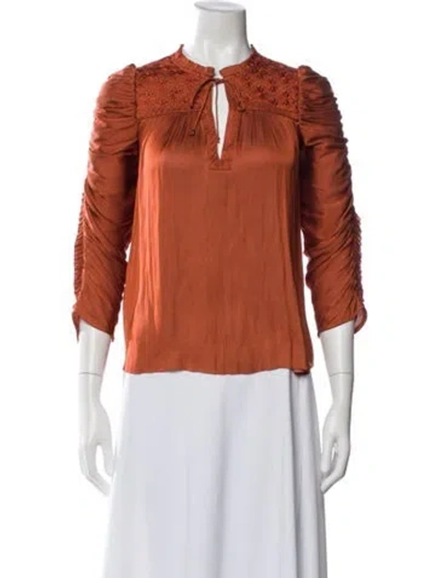 Pre-owned Ulla Johnson Tie Neck Three-quarter Sleeve Blouse In Orange
