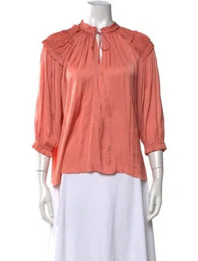 Pre-owned Ulla Johnson Tie Neck Three-quarter Sleeve Blouse In Red
