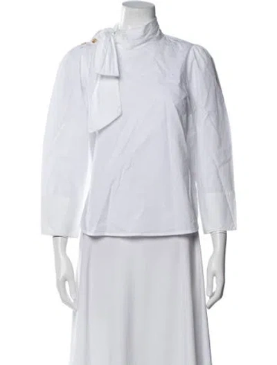 Pre-owned Ulla Johnson Tie Neck Three-quarter Sleeve Blouse In White